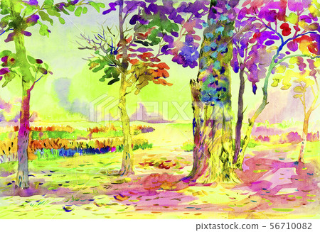 Watercolor painting original landscape of garden Watercolor painting original landscape of garden 56710082
