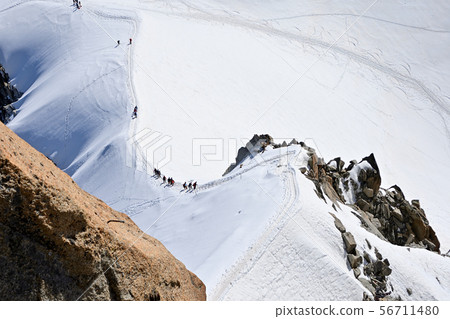 A party on the ridgeline from the Aiguille du Midi observatory A party on the ridgeline from the Aiguille du Midi observatory 56711480