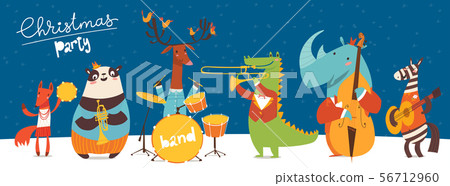 Christmas party vector poster with funny musicians. Christmas party vector poster with funny musicians. 56712960