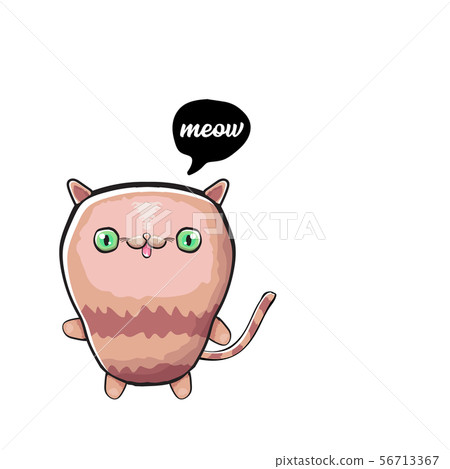kawaii cute cat isolated on white background. Cartoon happy kitten with big eyes 56713367