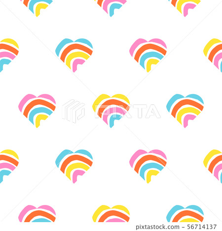 Rainbow striped heart seamless pattern. Rough lines rainbow repeating background vector texture. Rainbow striped heart seamless pattern. Rough lines rainbow repeating background vector texture. 56714137