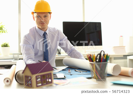 Happy Architect Designer Create Building Plan 56714323