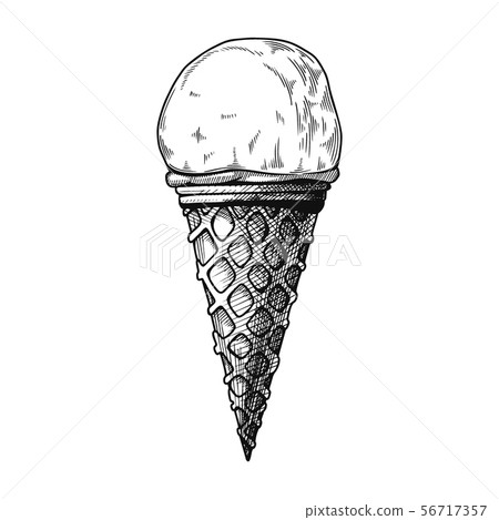 Realistic Sketch In A Waffle Cone Vector Stock Illustration