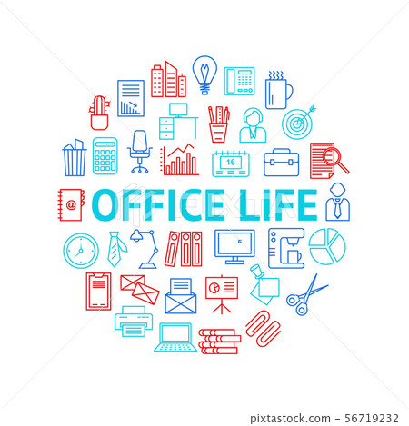 Office Signs Thin Line Round Design Template Ad. Vector Office Signs Thin Line Round Design Template Ad. Vector 56719232
