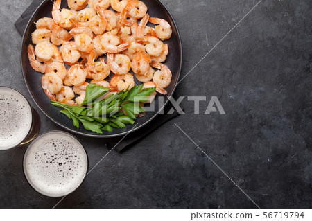 Draft beer and grilled shrimps Draft beer and grilled shrimps 56719794