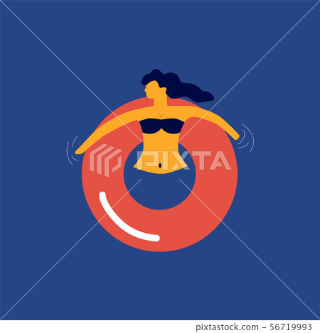 Woman floating relaxing on the red rubber ring 56719993