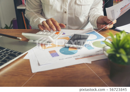 Business woman viewing summary and annual report Business woman viewing summary and annual report 56723845