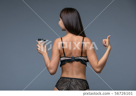 Portrait Of A Lovely Asian Woman Take Away Coffee Cup 56726101