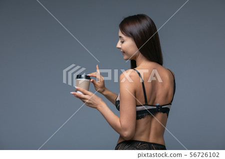 Portrait Of A Lovely Asian Woman Take Away Coffee Cup Portrait Of A Lovely Asian Woman Take Away Coffee Cup 56726102