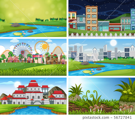 A set of outdoor scene including river - Stock Illustration [56727841 ...