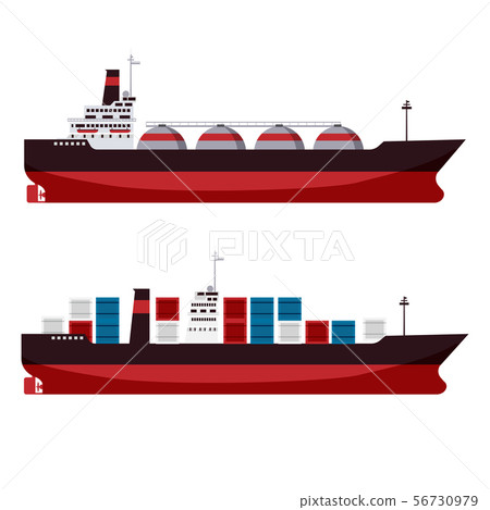 Set Gas tanker LNG Cargo ship tanker with containers. Delivery, transportation, shipping freight Set Gas tanker LNG Cargo ship tanker with containers. Delivery, transportation, shipping freight 56730979