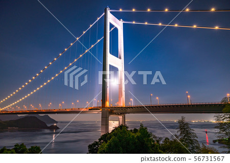 <Ehime Prefecture> Moonlit night of Kurushima Strait Bridge and light up <Ehime Prefecture> Moonlit night of Kurushima Strait Bridge and light up 56731567