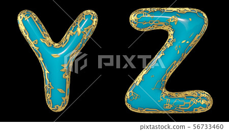 Realistic 3D letters set Y, Z made of gold shining metal letters. 56733460