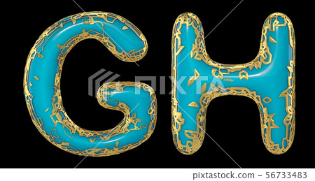 Realistic 3D letters set G, H made of gold shining metal letters. Realistic 3D letters set G, H made of gold shining metal letters. 56733483