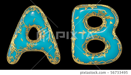 Realistic 3D letters set A, B made of gold shining metal letters. Realistic 3D letters set A, B made of gold shining metal letters. 56733495