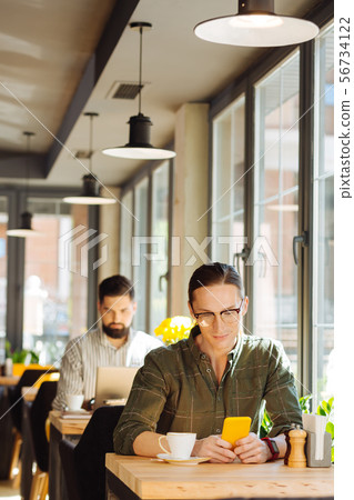 Pleasant Young Man Using Modern Technological Stock Photo 56734122 Pixta