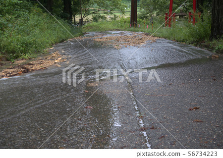Where the road overflowed with water due to heavy rain Where the road overflowed with water due to heavy rain 56734223