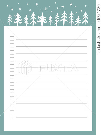 New Year and Christmas holidays to do list with doodle trees. Vector Printable checklist. Winter New Year and Christmas holidays to do list with doodle trees. Vector Printable checklist. Winter 56734226