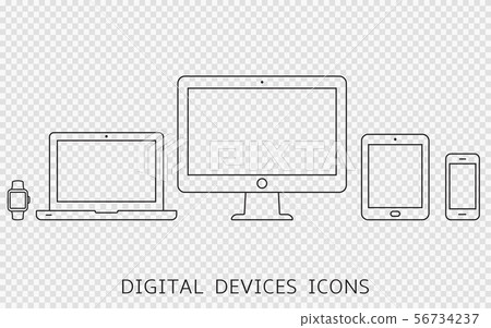Monitor, laptop, tablet and smartphone line icons 56734237