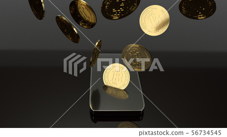 smart phone and bitcoin 3d rendering  56734545