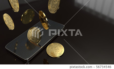 smart phone and bitcoin 3d rendering  56734546