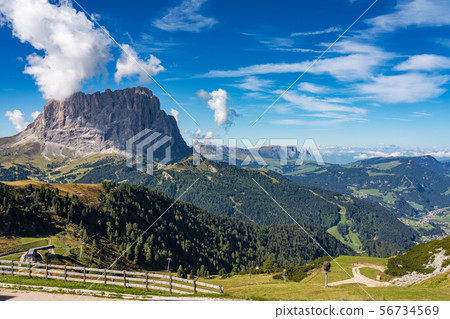 the Sassolungo - Langkofel group, valley Gardena. Dolomites, Italy the Sassolungo - Langkofel group, valley Gardena. Dolomites, Italy 56734569