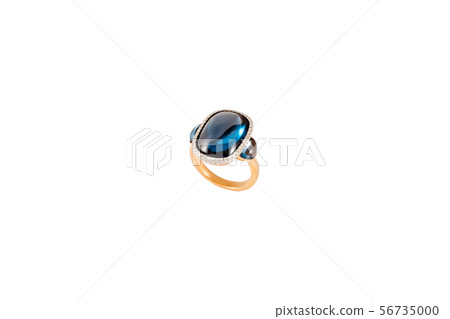 Golden diamond ring isolated on white background. Ring with diamonds and precious color gemstones Golden diamond ring isolated on white background. Ring with diamonds and precious color gemstones 56735000