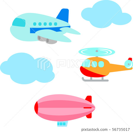 Airplane, helicopter, airship illustration set Airplane, helicopter, airship illustration set 56735017