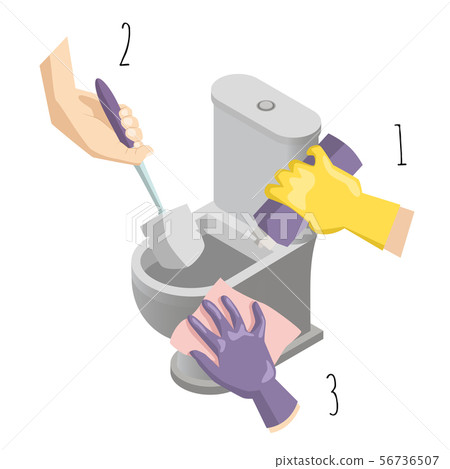Toilet cleaning service concept vector illustration. Bathroom interior with toilet bowl and cleaning 56736507