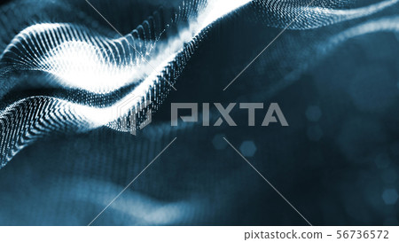 3d rendering background of glowing particles that form curved lines and 3d surfaces, grid with depth 56736572