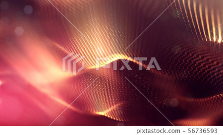 3d rendering background of glowing particles that form curved lines and 3d surfaces, grid with depth 56736593