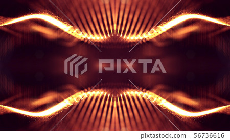 3d rendering background of glowing particles that form curved lines and 3d surfaces, grid with depth 56736616