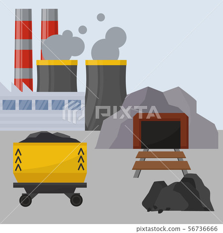 Coal mining,industrial facilities with spoil tip and with rail car vector illustration. Coal mining 56736666