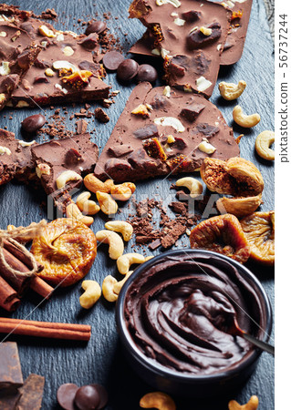 sweet chocolate bar with dried figs and cashew sweet chocolate bar with dried figs and cashew 56737244