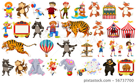 Circus set with animals rides and clowns on Circus set with animals rides and clowns on 56737700