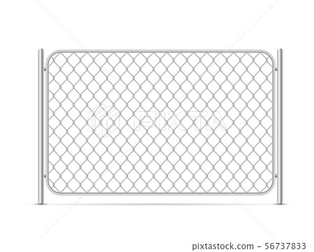 Part of glossy metal chain link fence on white 56737833