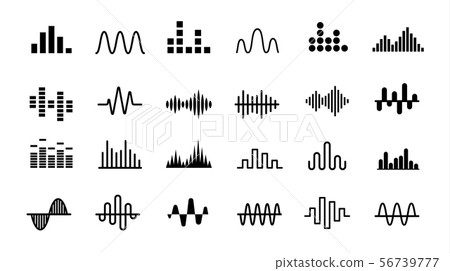 Set of Radio Wave icons. Monochrome simple sound wave on white background. Isolated vector 56739777