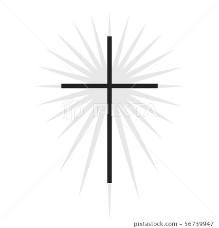 Christian symbol, black thin cross with lighting icon. Church logo template. Isolated vector 56739947