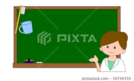 Illustration of woman in white coat with blackboard and toothbrush Illustration of woman in white coat with blackboard and toothbrush 56740359