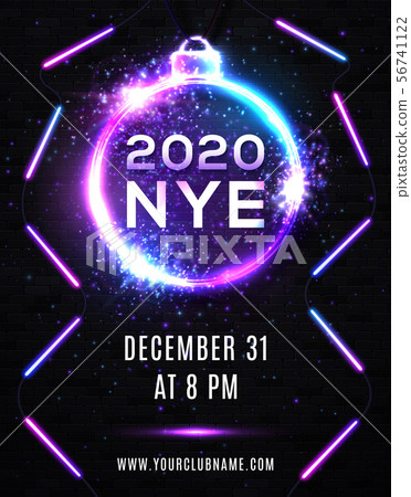 2020 New Year Eve Party Celebration Poster Template Illustration with Neon Lights Line Bulb Number 56741122