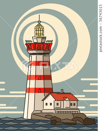 Illustrations of lighthouse on island. Illustrations of lighthouse on island. 56743015