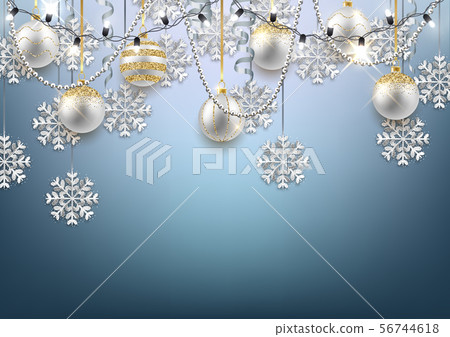 Glitter gold and silver snowflakes and fir tree 56744618