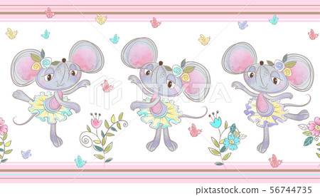 Seamless border. Fun little mice are dancing. Seamless border. Fun little mice are dancing. 56744735