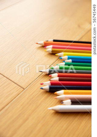 Colorful color pencil set-wood grain desk background-vertical position 56745449