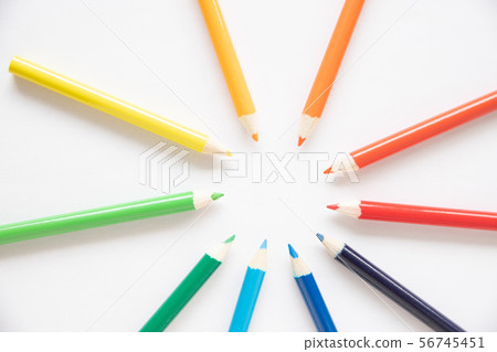 Colorful color pencil set and paper-white background 56745451