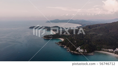 Sunset sea water ocean wave island. Red background. 56746712