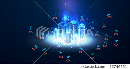 Low poly smart city wireframe. Sparkle stardust. Low poly smart city wireframe. Sparkle stardust. 56746761