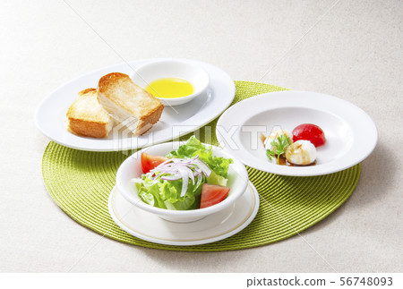 Salad, toast and dessert snack set image material 56748093