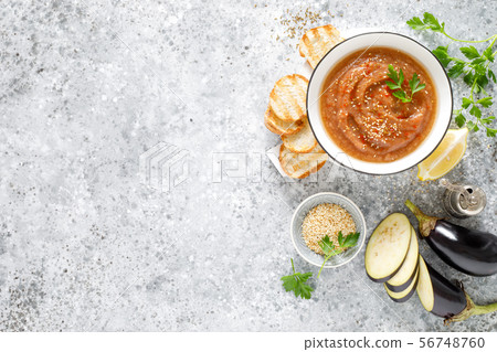 Eggplant hummus with ingredients for cooking 56748760