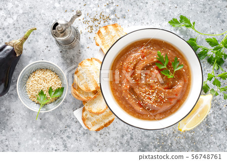 Eggplant hummus with ingredients for cooking 56748761